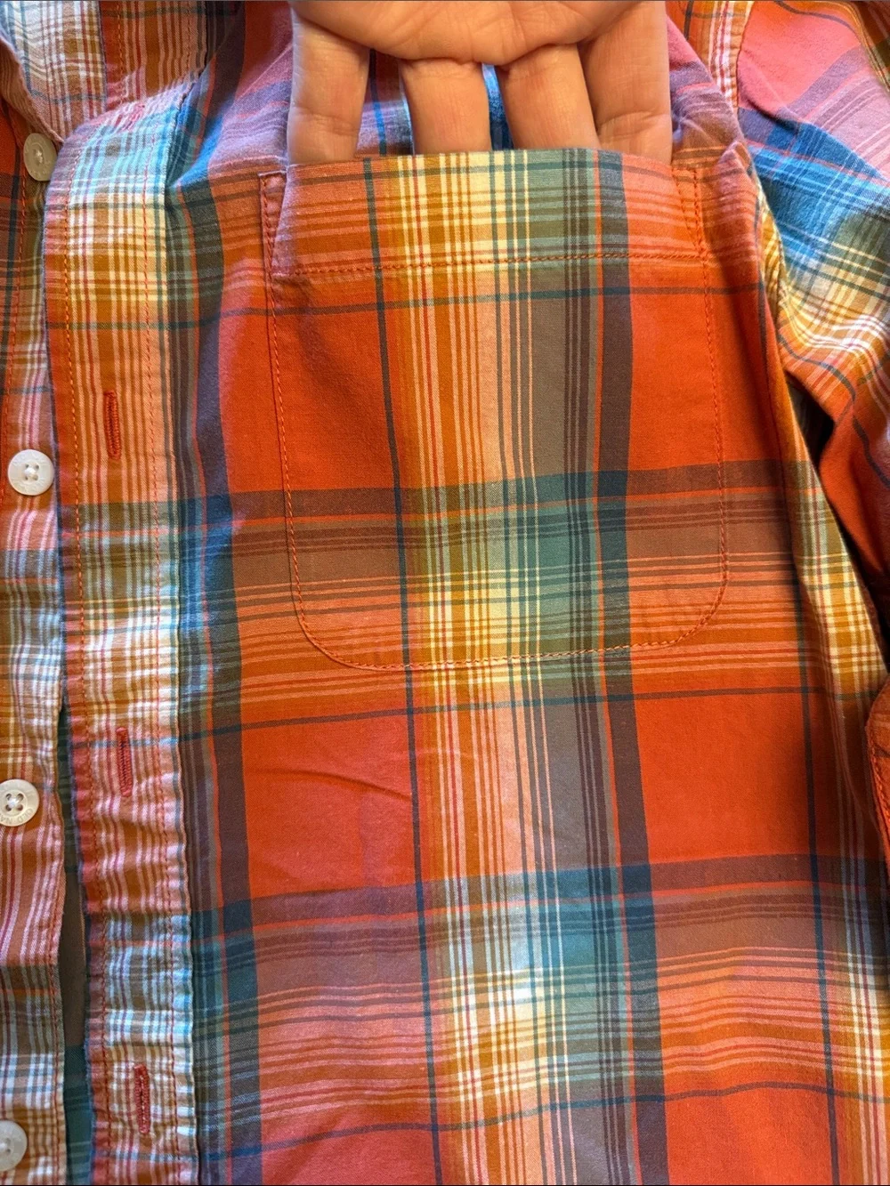 Old Navy Boys Red Plaid Button-Down Shirt with Blue Accents